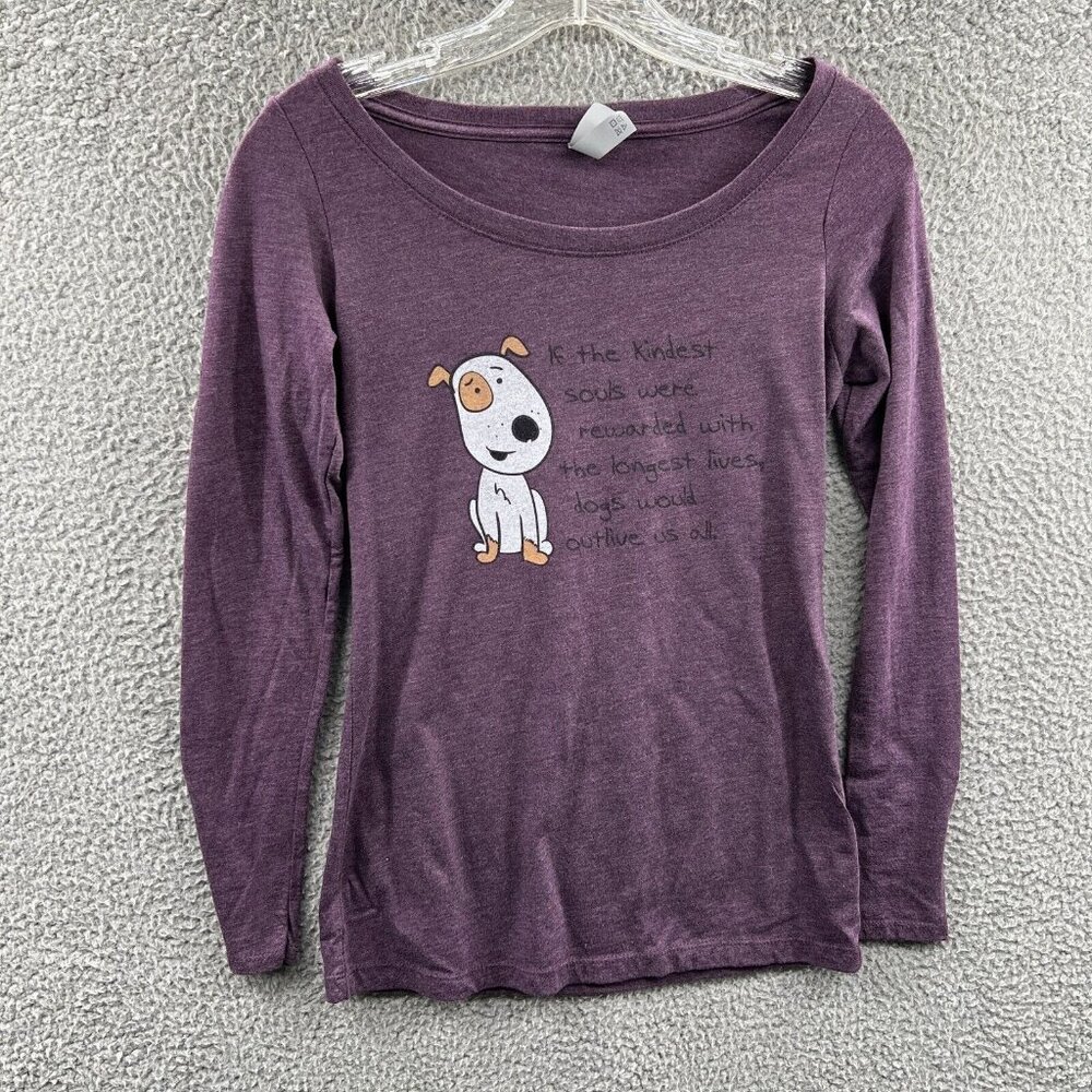 Next Level Womens Top Small Purple Long Sleeve Pullover Dog‎ Kindest Soul